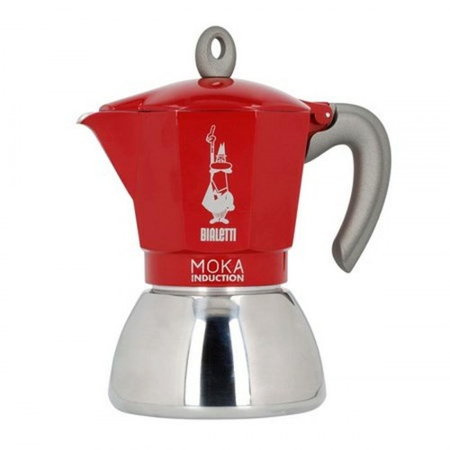 Bialetti Moka Induction espressokande - 300 ml (6 kopper) - rød/sort, rustfrit stål & aluminium