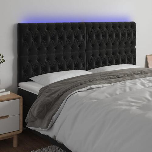 Sengegavl med LED-lys 200x7x118/128 cm fløjl sort