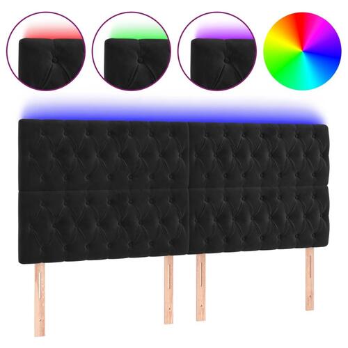 Sengegavl med LED-lys 200x7x118/128 cm fløjl sort