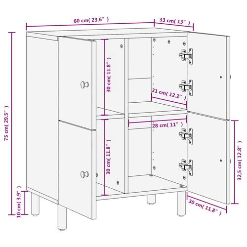 Skab 60x33x75 cm massivt mangotræ sort