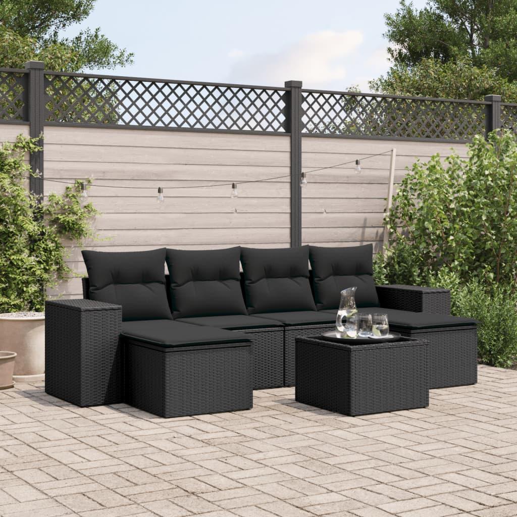 Sofasæt til haven 7 dele med hynder polyrattan sort