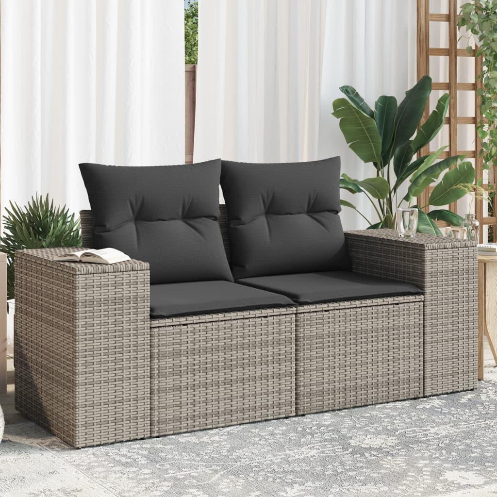 2-personers havesofa med hynder polyrattan grå