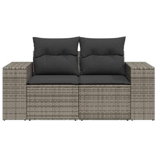 2-personers havesofa med hynder polyrattan grå