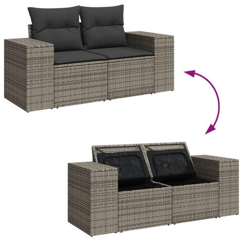2-personers havesofa med hynder polyrattan grå