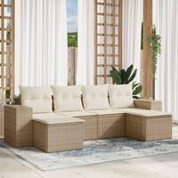 Sofasæt til haven 6 dele med hynder polyrattan beige