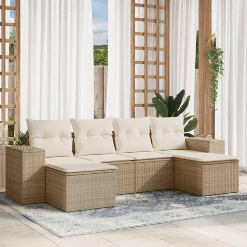 Sofasæt til haven 6 dele med hynder polyrattan beige