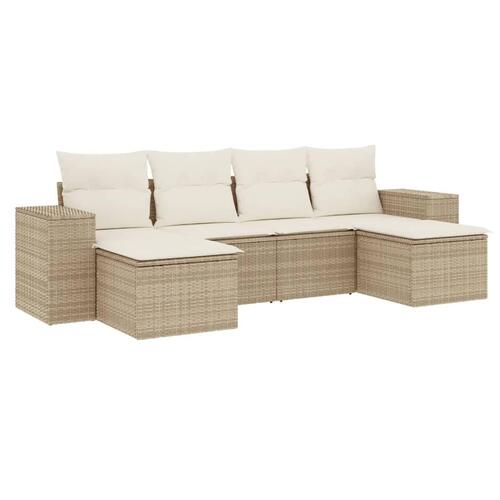 Sofasæt til haven 6 dele med hynder polyrattan beige