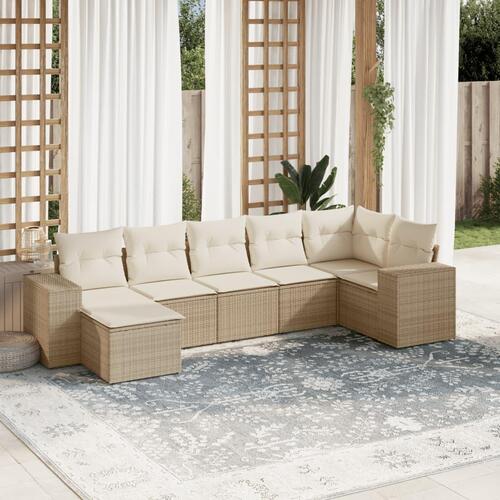 Sofasæt til haven 7 dele med hynder polyrattan beige