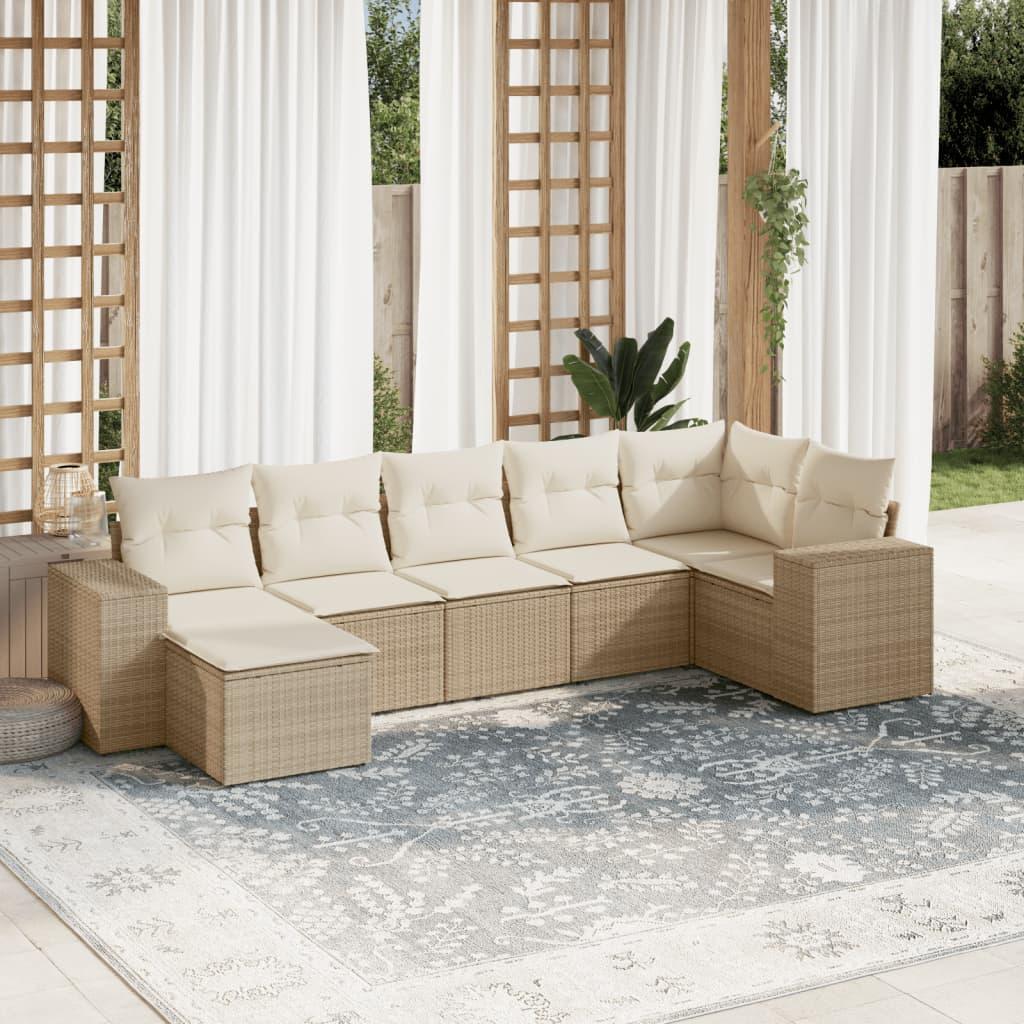 Sofasæt til haven 7 dele med hynder polyrattan beige