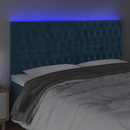 Sengegavl med LED-lys 200x7x118/128 cm fløjl mørkeblå