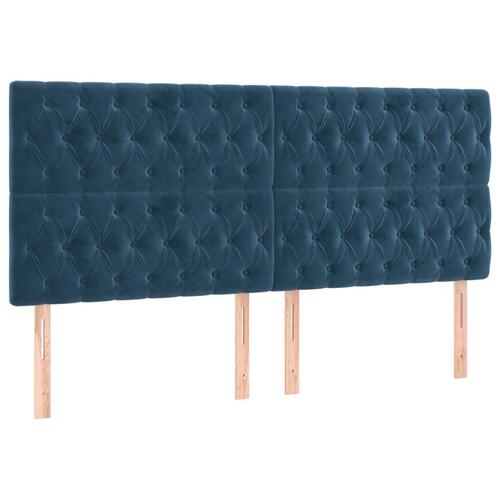 Sengegavl med LED-lys 200x7x118/128 cm fløjl mørkeblå