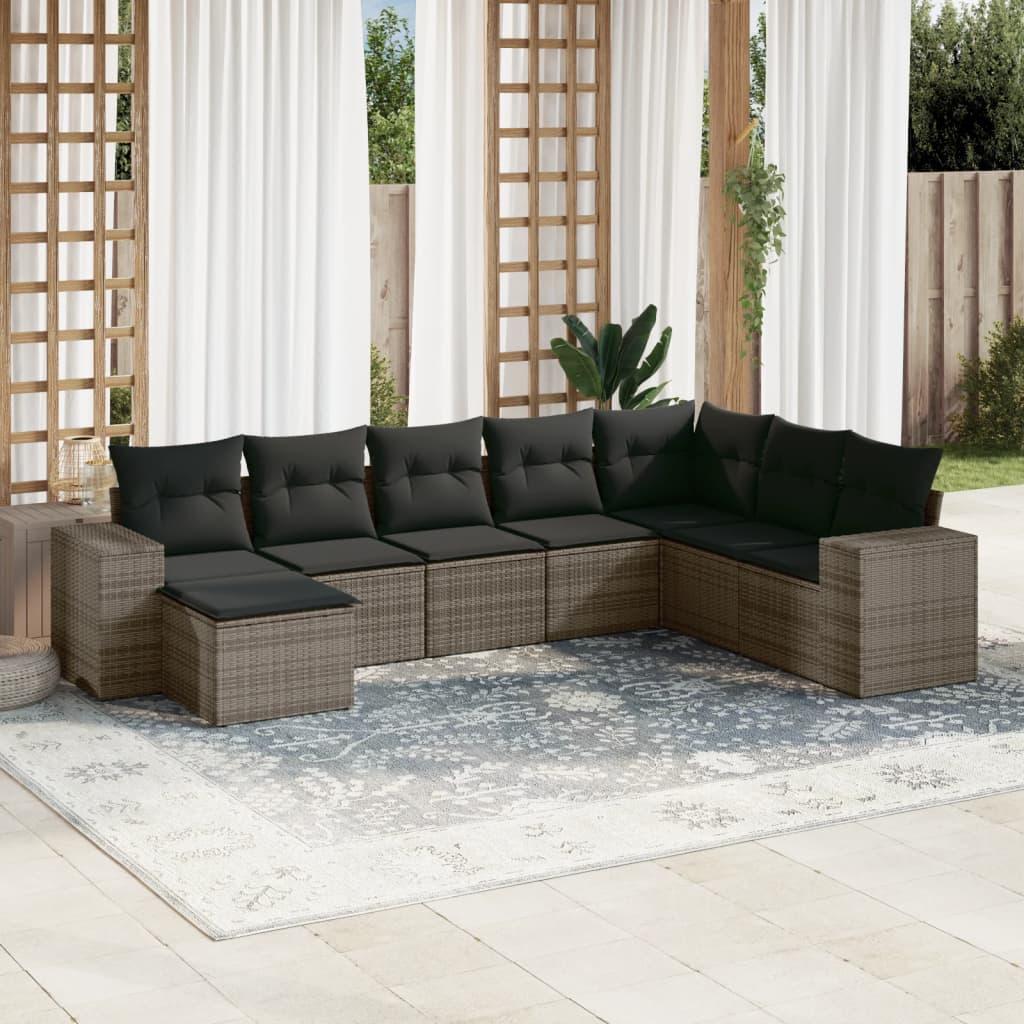 Sofasæt til haven 8 dele med hynder polyrattan grå