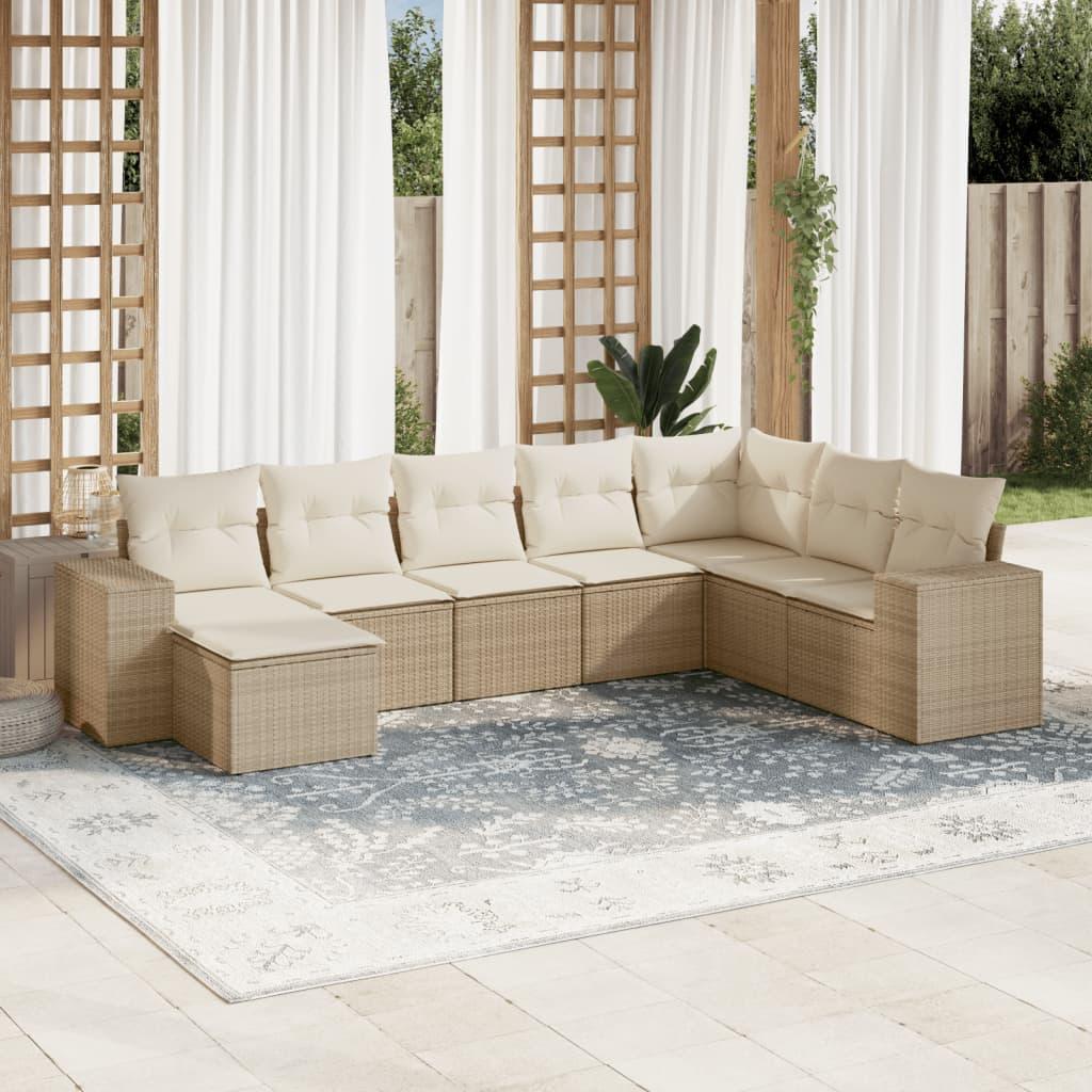 Sofasæt til haven 8 dele med hynder polyrattan beige
