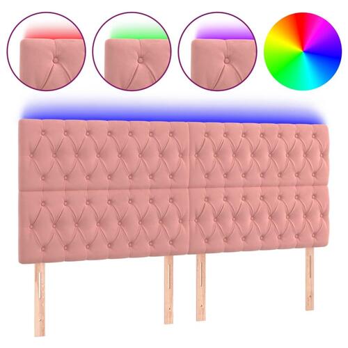 Sengegavl med LED-lys 200x7x118/128 cm fløjl lyserød