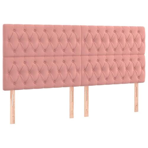 Sengegavl med LED-lys 200x7x118/128 cm fløjl lyserød