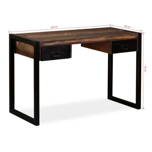 Skrivebord med 2 skuffer - 120×50×76 cm i massivt genbrugstræ