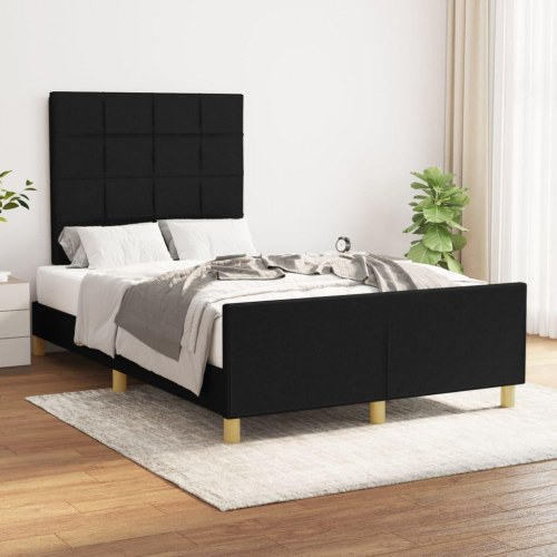 Sengeramme med sengegavl - sort stof 120 x 200 cm
