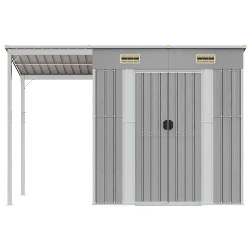 Haveskur med udvidet tag 277x110,5x181 cm stål lysegrå