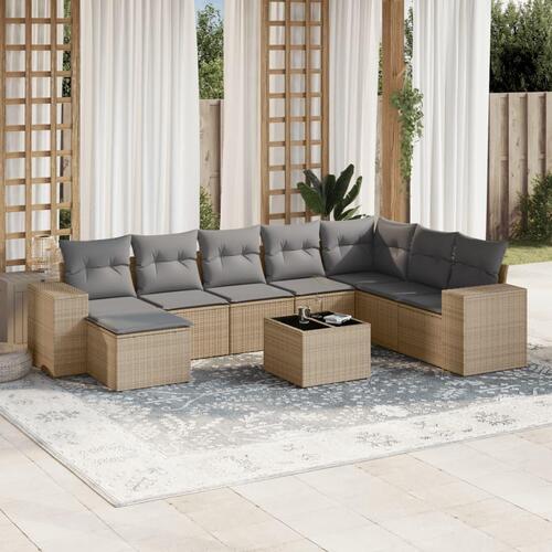 Sofasæt til haven 9 dele med hynder polyrattan beige