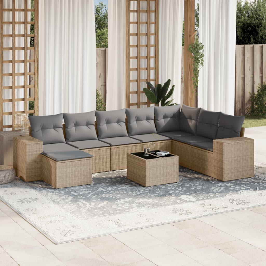 Sofasæt til haven 9 dele med hynder polyrattan beige