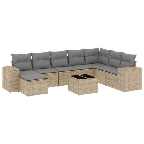 Sofasæt til haven 9 dele med hynder polyrattan beige