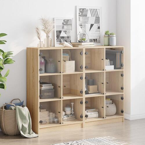 Bogreol med låger 136x37x109 cm konstrueret træ sonoma-eg