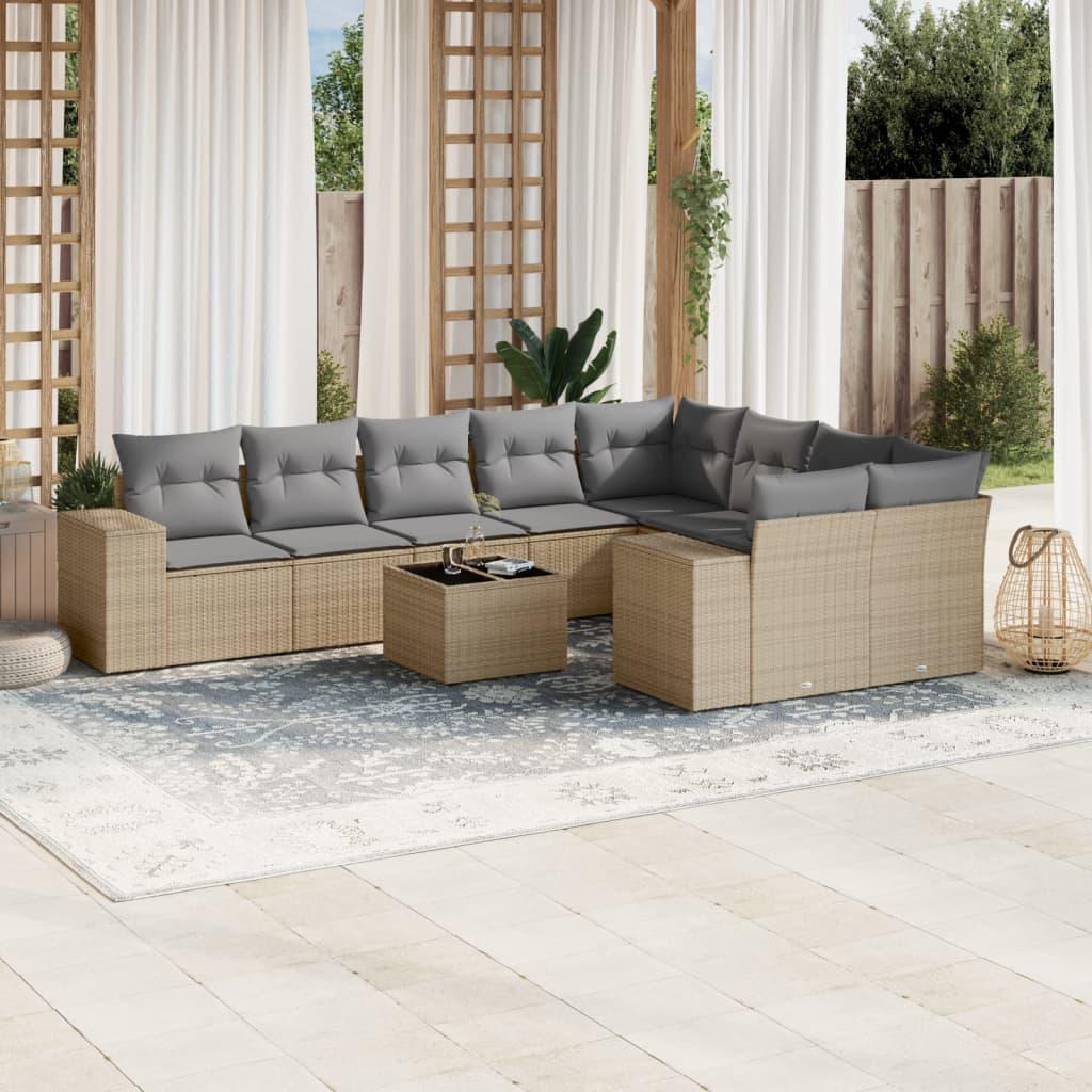 Sofasæt til haven 10 dele med hynder polyrattan beige