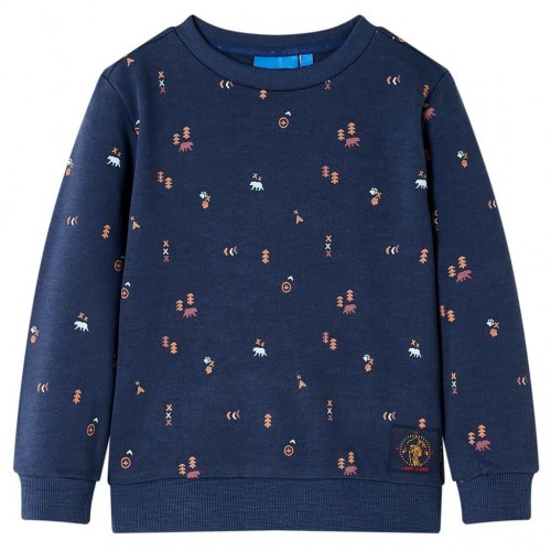 Sweatshirt til børn str. 92 - mørk blåmeleret med dyremotiv