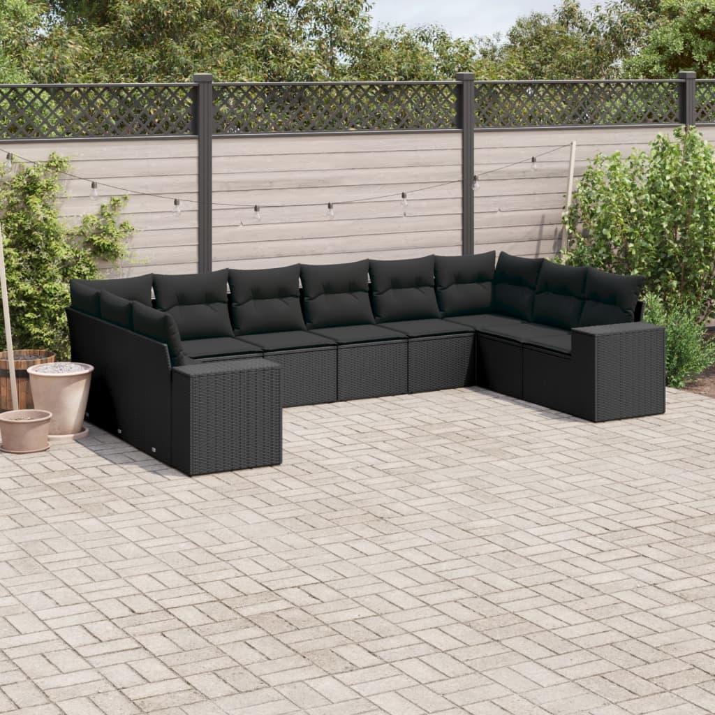 Sofasæt til haven 10 dele med hynder polyrattan sort