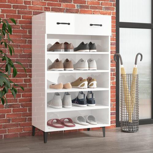 Skoskab 60x35x105 cm konstrueret træ hvid højglans