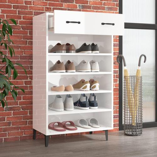 Skoskab 60x35x105 cm konstrueret træ hvid højglans