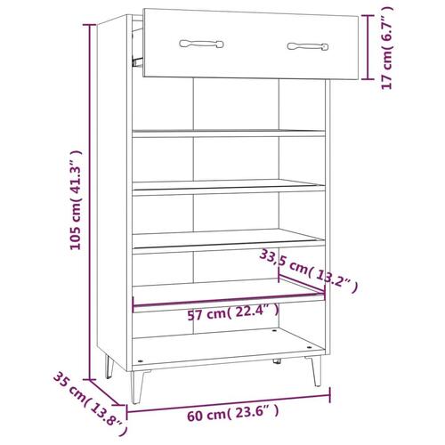 Skoskab 60x35x105 cm konstrueret træ hvid højglans