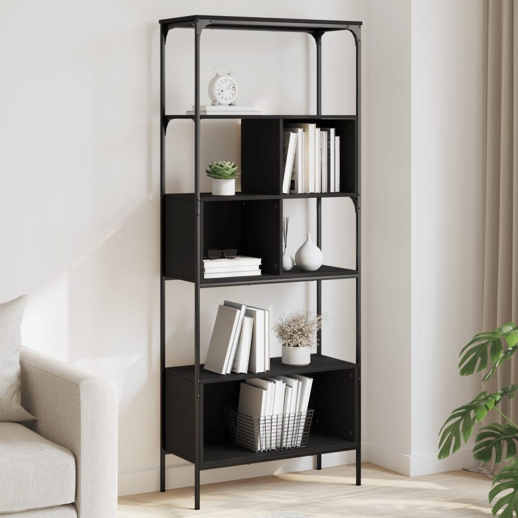 Bogreol med 5 hylder 76x33x188,5 cm konstrueret træ sort