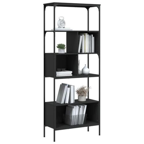Bogreol med 5 hylder 76x33x188,5 cm konstrueret træ sort