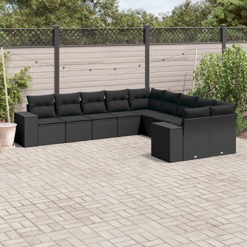 Sofasæt til haven 10 dele med hynder polyrattan sort