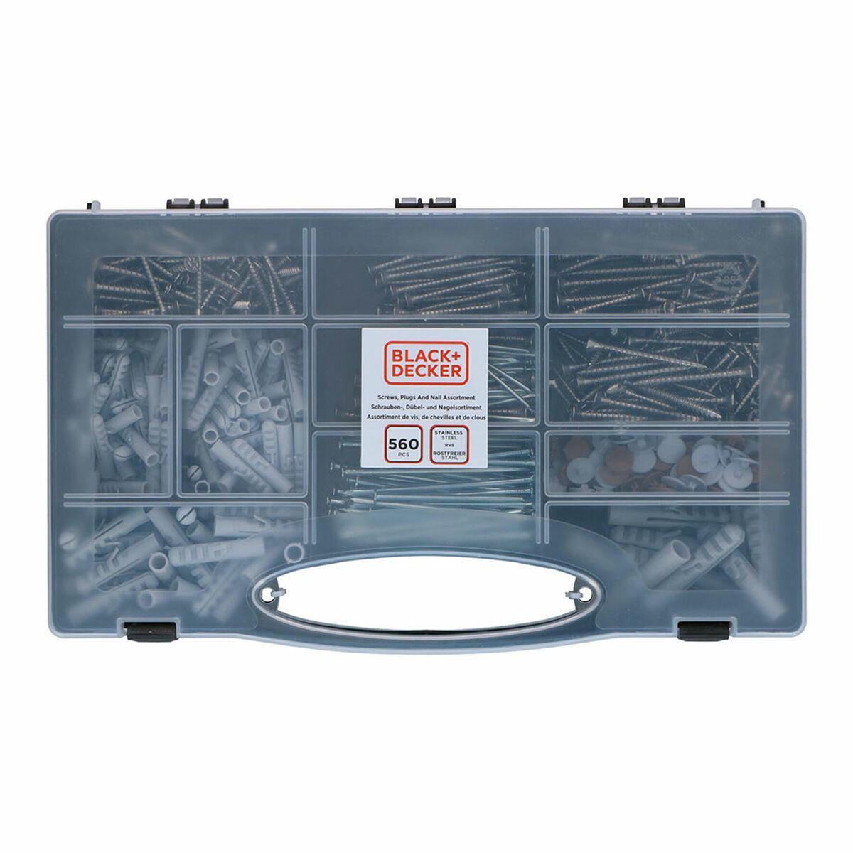 Black & Decker sæt med skruer, rawlplugs og søm - 560 dele