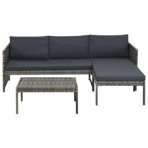 Haveloungesæt 3 dele med hynder polyrattan grå