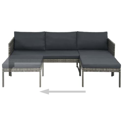 Haveloungesæt 3 dele med hynder polyrattan grå