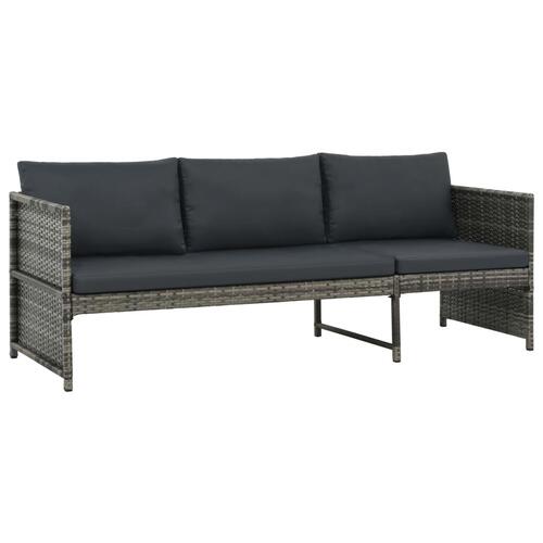 Haveloungesæt 3 dele med hynder polyrattan grå
