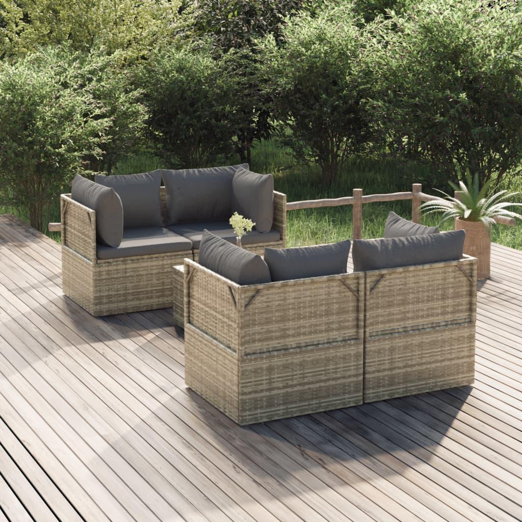 Loungesæt til haven 5 dele med hynder polyrattan grå