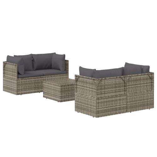 Loungesæt til haven 5 dele med hynder polyrattan grå
