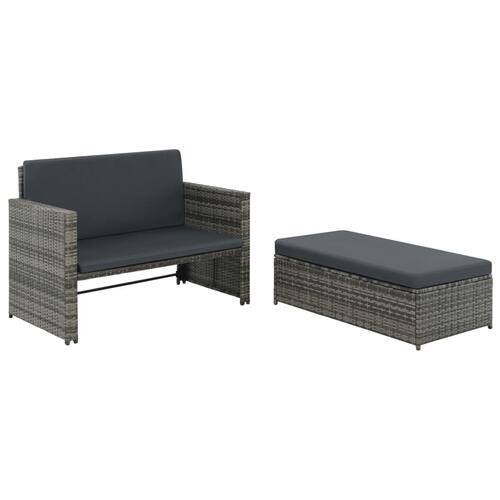 Haveloungesæt 2 dele med hynder polyrattan grå
