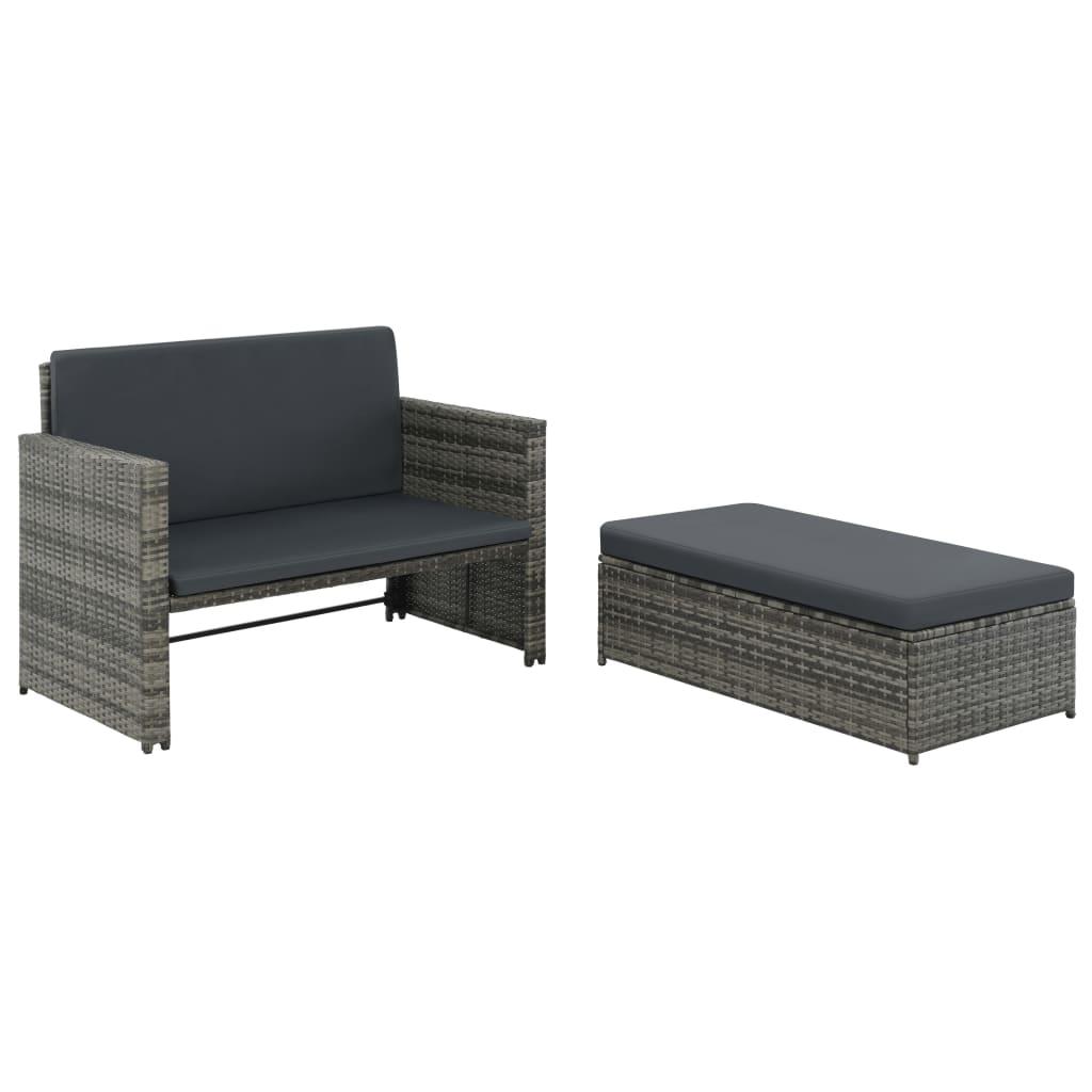 Haveloungesæt 2 dele med hynder polyrattan grå