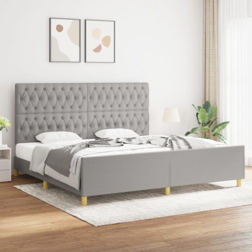 Sengeramme med sengegavl 200×200 cm - stof, lysegrå