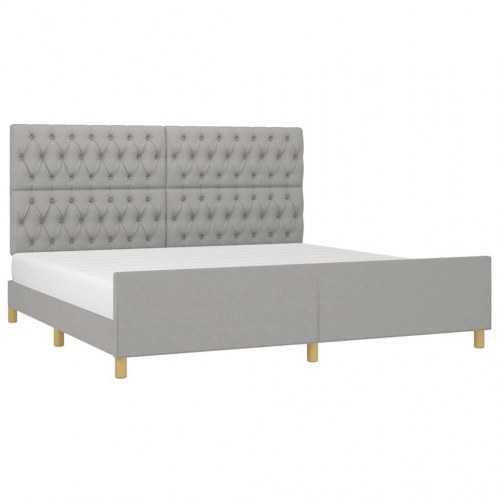 Sengeramme med sengegavl 200×200 cm - stof, lysegrå