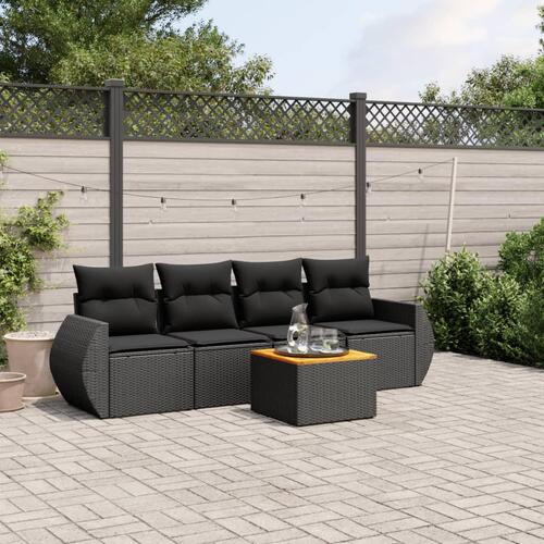 Sofasæt til haven 5 dele med hynder polyrattan sort