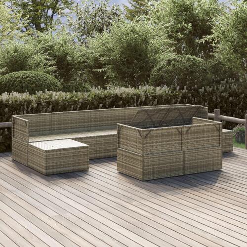 Loungesæt til haven 9 dele med hynder polyrattan grå
