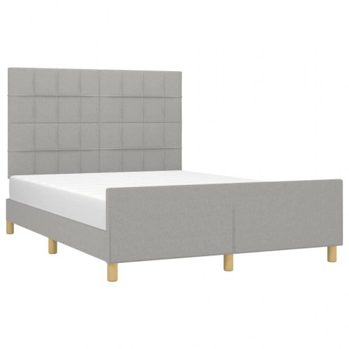 Sengeramme med sengegavl 140x190 cm - stof, lysegrå
