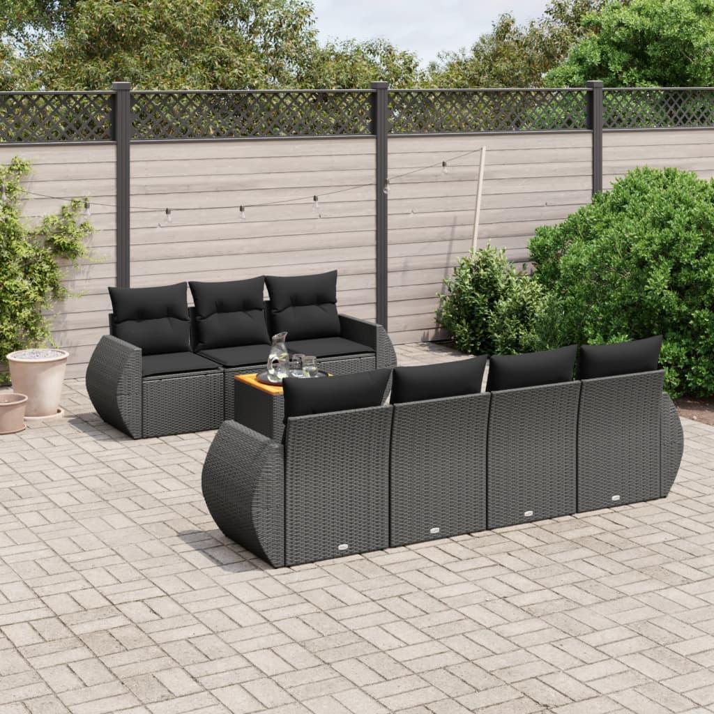 Sofasæt til haven 8 dele med hynder polyrattan sort