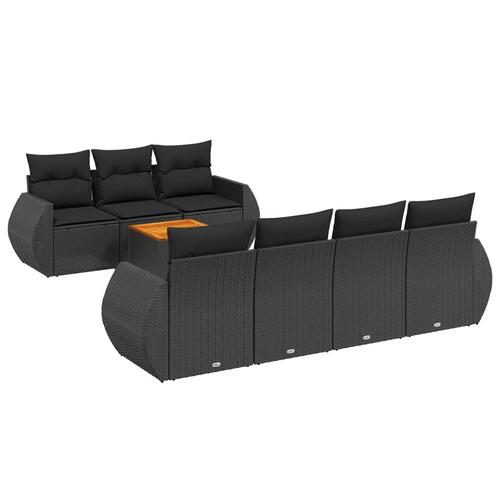 Sofasæt til haven 8 dele med hynder polyrattan sort